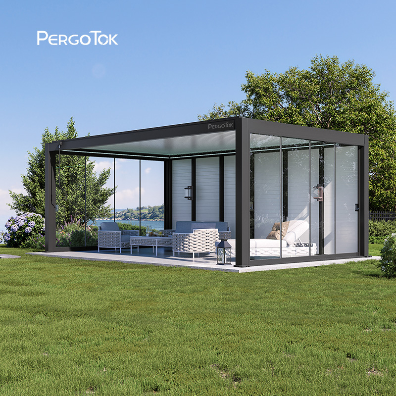 PergoTok Modern Outdoor Waterproof Patio Garden Covered Aluminium Pergola