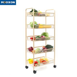 Modern Rolling Movable 4 Tier Carbon Steel Trolley Cart Storage Rack With Wheels 