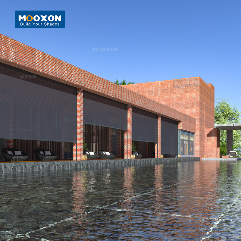 Mooxon App Control Motorized System Windproof Custom Shutter Outdoor Blinds Roller Shading Garden Track Zip Screen