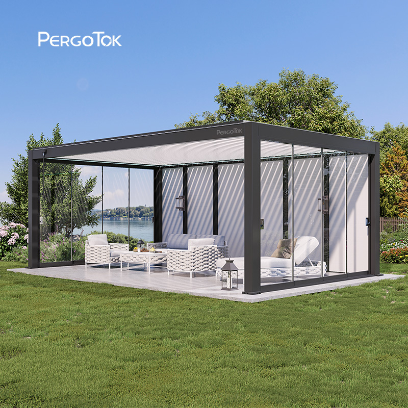 PergoTok Modern Outdoor Waterproof Patio Garden Covered Aluminium Pergola
