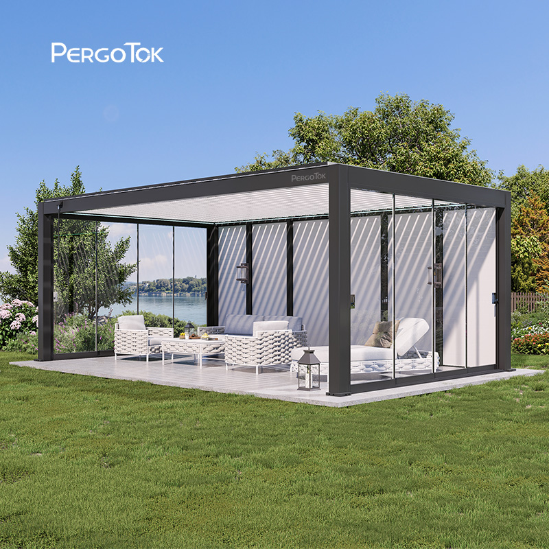 PergoTok Modern Outdoor Waterproof Patio Garden Covered Aluminium Pergola