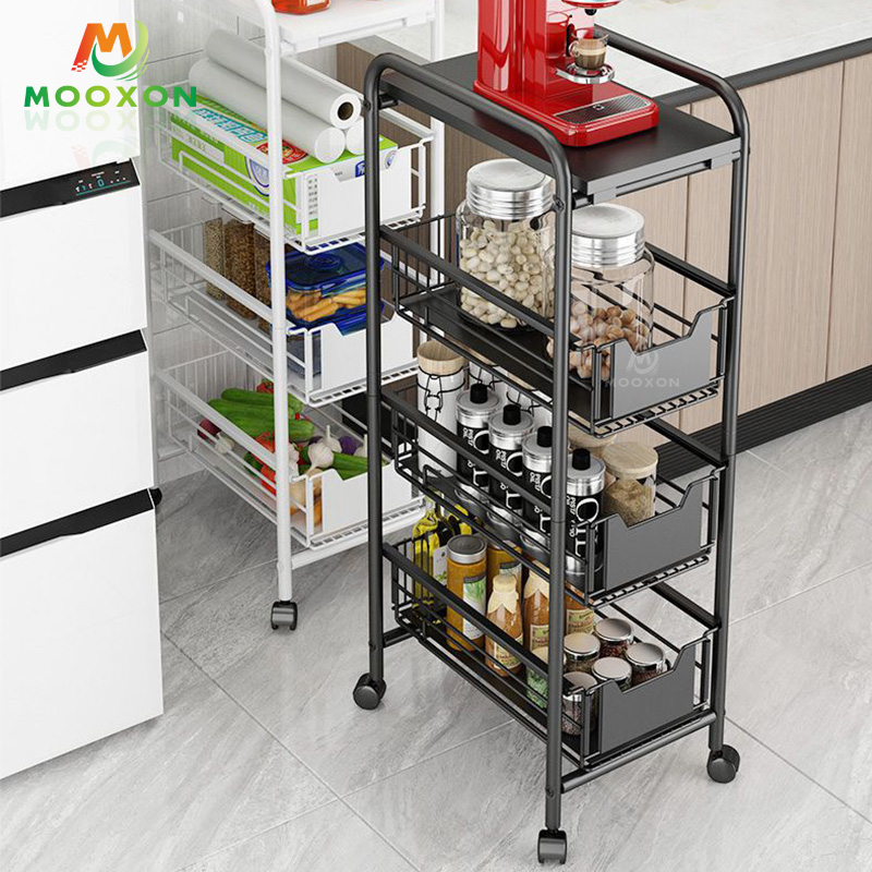 4 Tiers Metal Utility Cart Home Kitchen Mobile Rolling Storage Trolley Cart