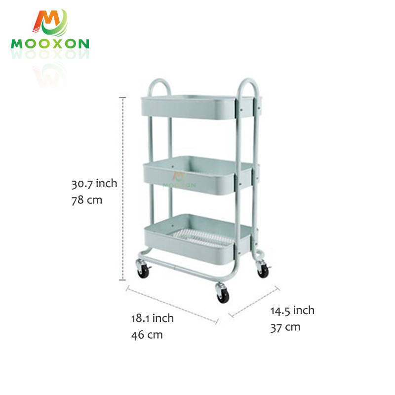 3-Tier Metal Mesh Kitchen Storage Organizer Rolling Storage Cart with Utility Handle 