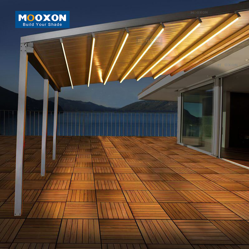 Waterproof Customized Polyester Fabric Balcony Pergola Awning Electric Canopy Motorized Aluminum Retractable Roof