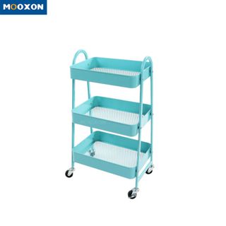 3 Tier Metal Trolley Utility Rolling Foldable Fruit Storage Baskets With Four Wheel 