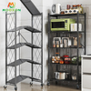 3/4/5 Tier Metal Storage Rack Foldable Clothes Shelf Kitchen Organizer Bedroom Shelves Rolling Cart 