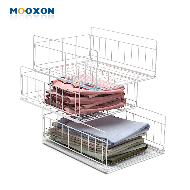 Stackable Household Wardrobe Storage Box Wire Clothes Storage Shelf Basket 
