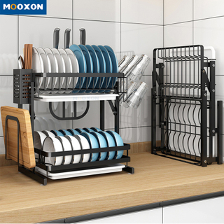 2 Tiers Foldable Storage Drainer Plate Holder Drying Organizer Kitchen Dish Rack 