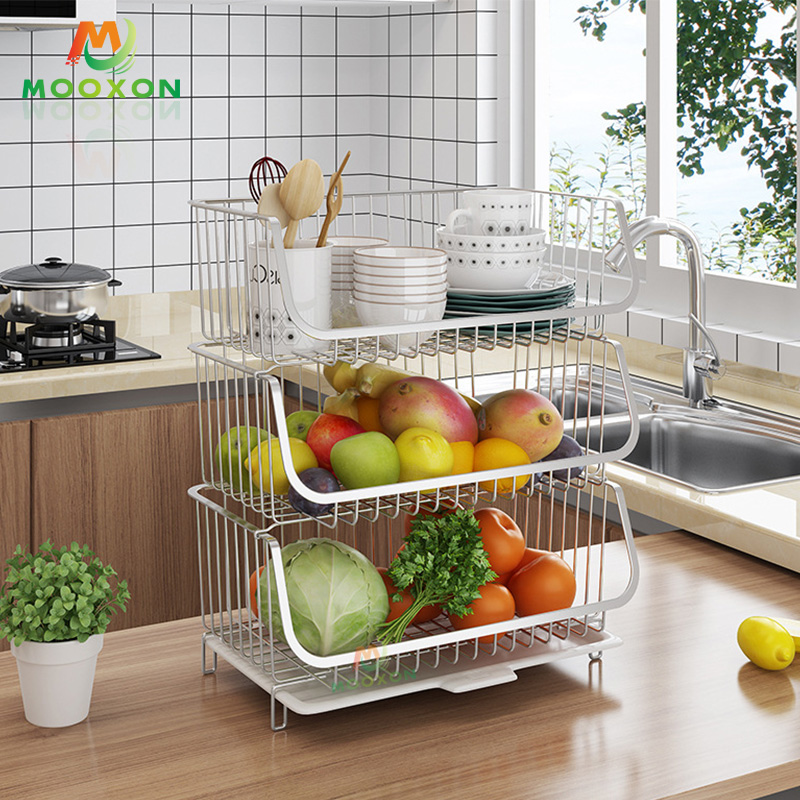 Kitchen Vegetable Fruit Rack Storage Stackable Baskets Bathroom Shelves Organizer 